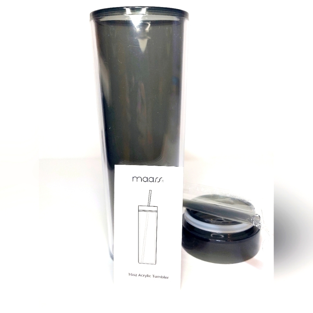 "Smoke" Color Tall Skinny‎ 16oz Maars Plastic Tumbler With Lid And Straw